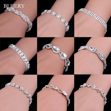 Luxury Crystal Silver Plated Rhinestone Charm Bracelets & Bangles For Women Fashion Jewellery Gifts